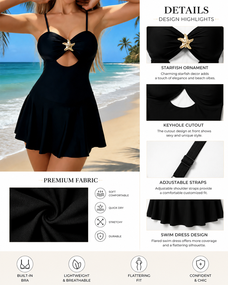 Bikini monopezzo slim fit con charm a forma di stella marina