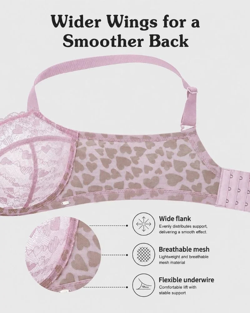 Sutjador push-up sexy de talla gran de rendes amb cors i lleopard