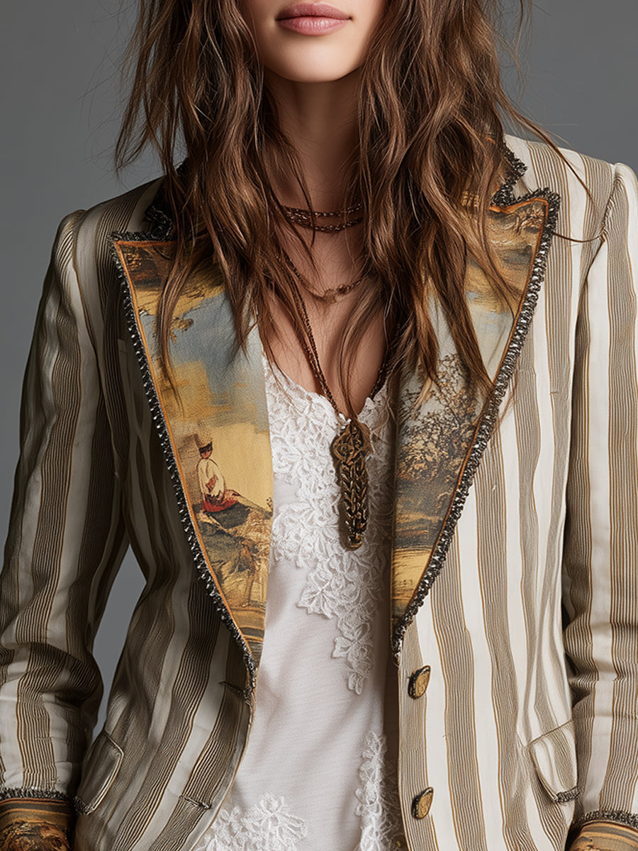 Blazer bohemi de ratlles amb coll estampat