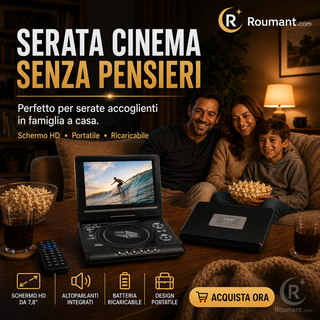 📺 Lettore DVD/EVD portatile HD da 7,8" – Schermo ampio, ricaricabile e compatibile con DVD/CD/USB/SD – Perfetto per casa e in viaggio 🔥 50% DI SCONTO