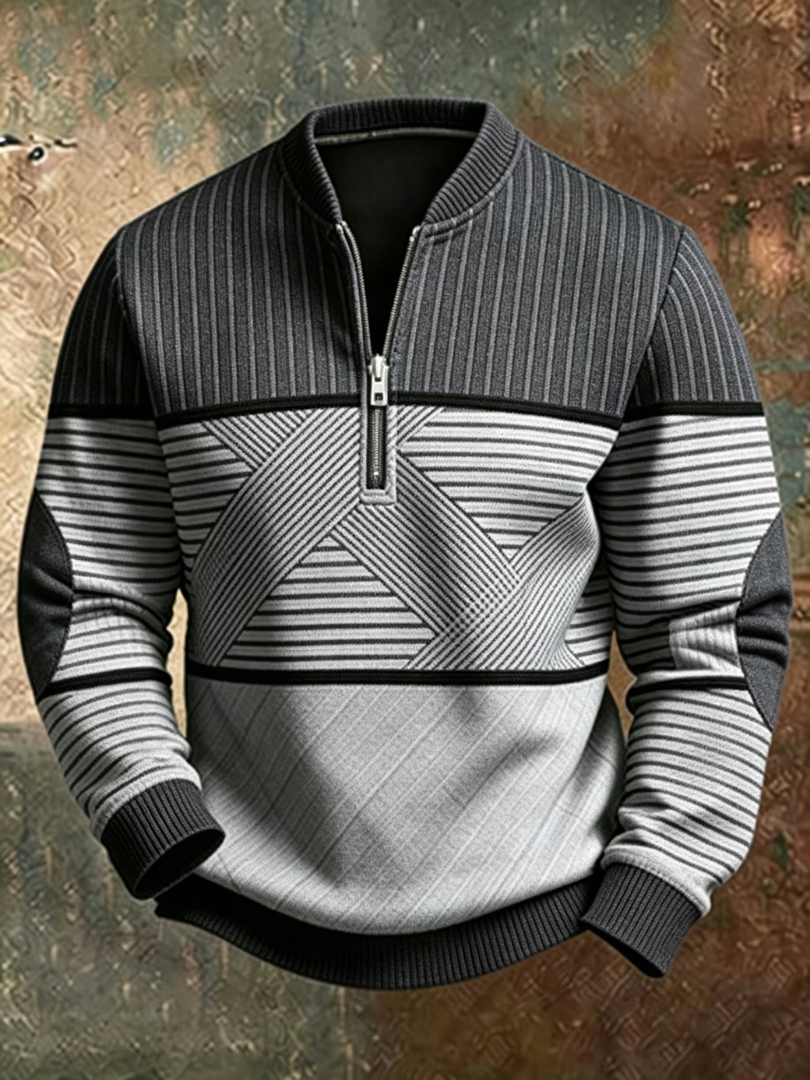 Pull demi-zip géométrique