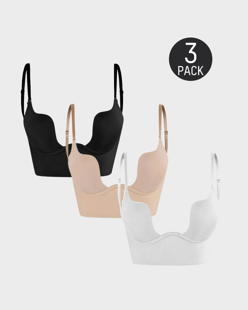 Llot de 3 sostenidors escot profundes esquena descoberta – Negre + Beix + Blanc