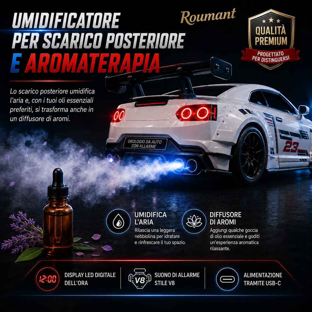 Sveglia auto sportiva con suono del motore V8 e umidificatore