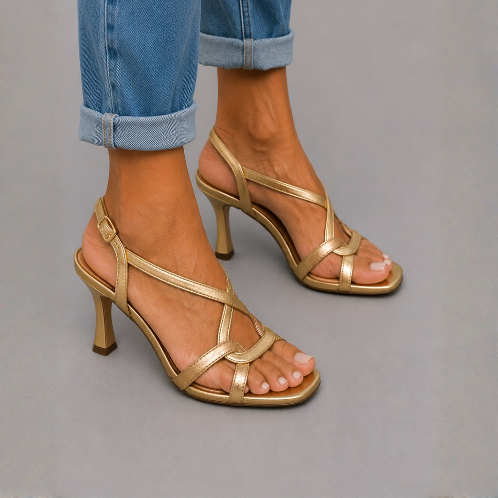 Sandalias de tacón alto con tiras finas cruzadas