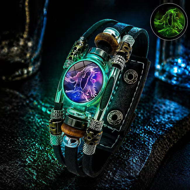 Bracelet en cuir phosphorescent du signe du zodiaque