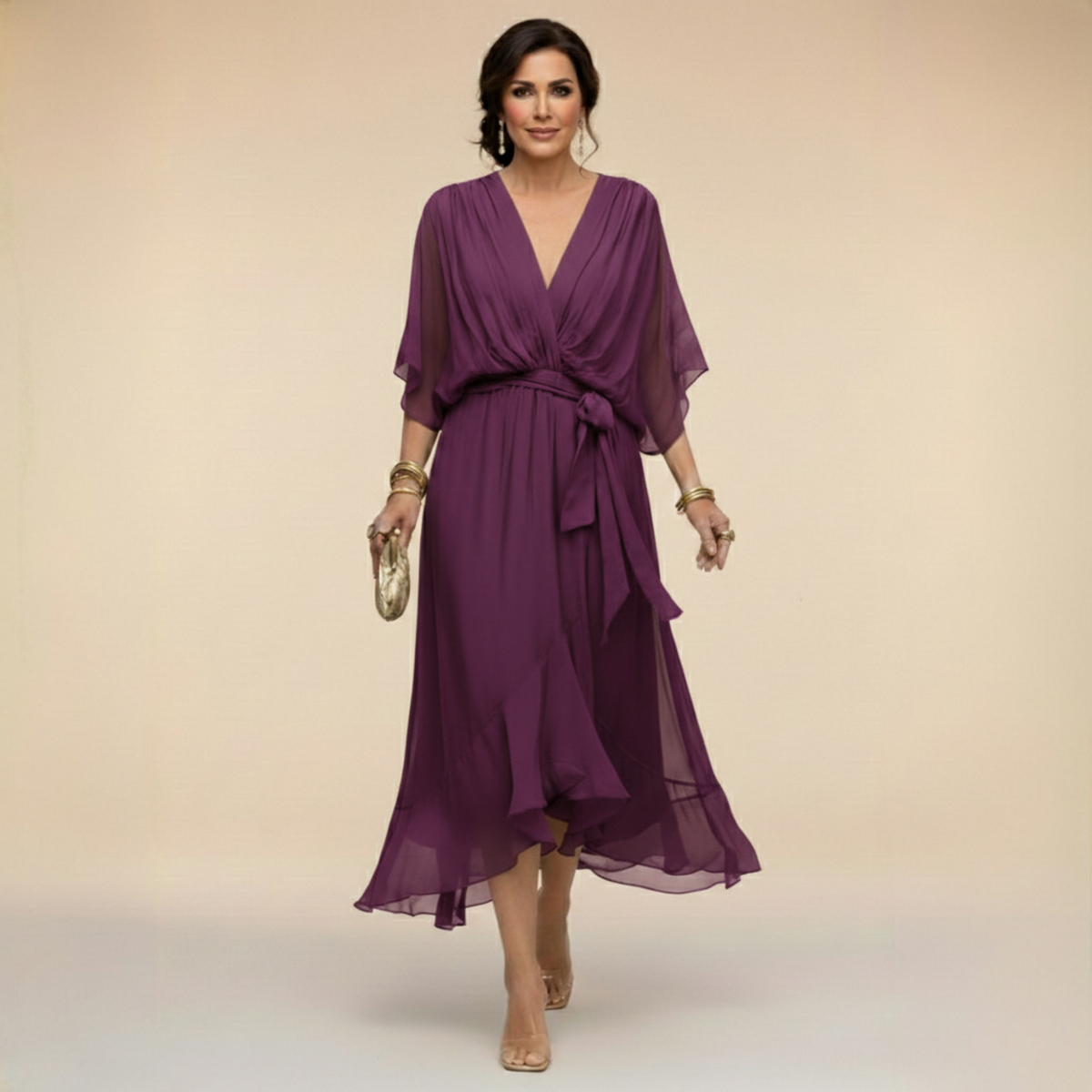 Abito in chiffon con scollo a V