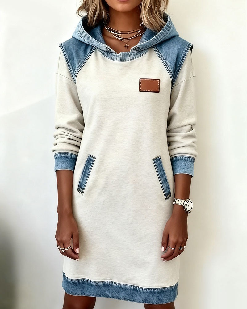 Abito in felpa con cappuccio effetto denim