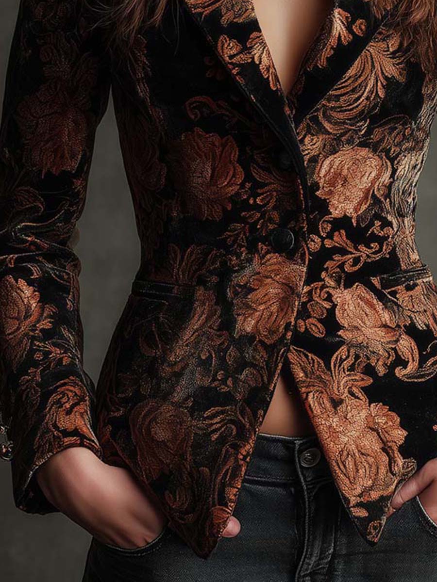 Blazer de sastre floral en negre i bronze