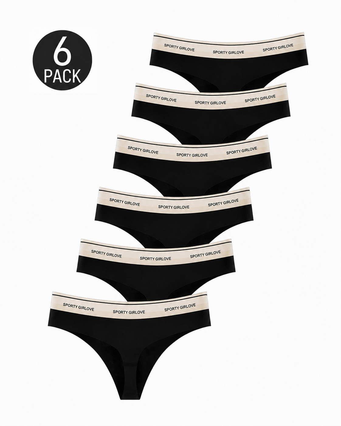 Lot de 6 strings sexy sans coutures en soie de glace avec lettres color block