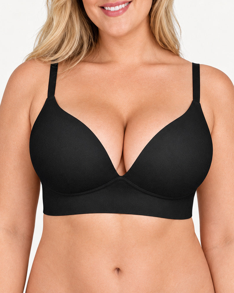 Sujetador push-up elástico sin costuras, de canalé, sin aros y con escote en V profundo