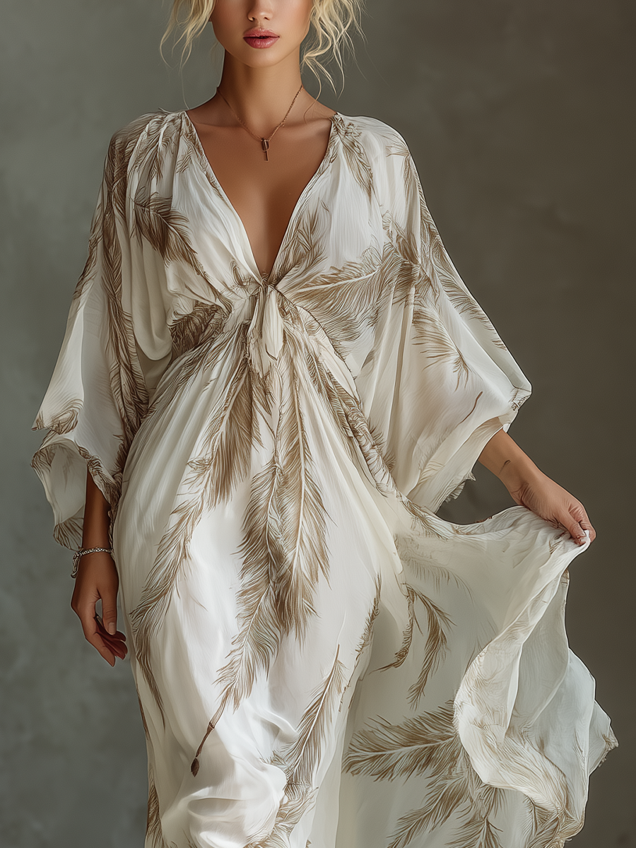 Robe longue en mousseline à imprimé palmiers