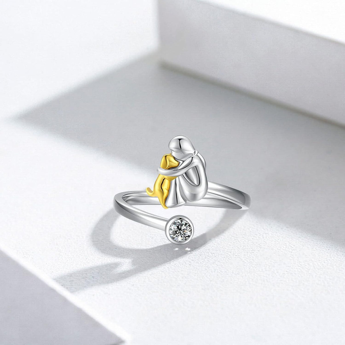 Anell de circonita en plata de llei, ajustable
