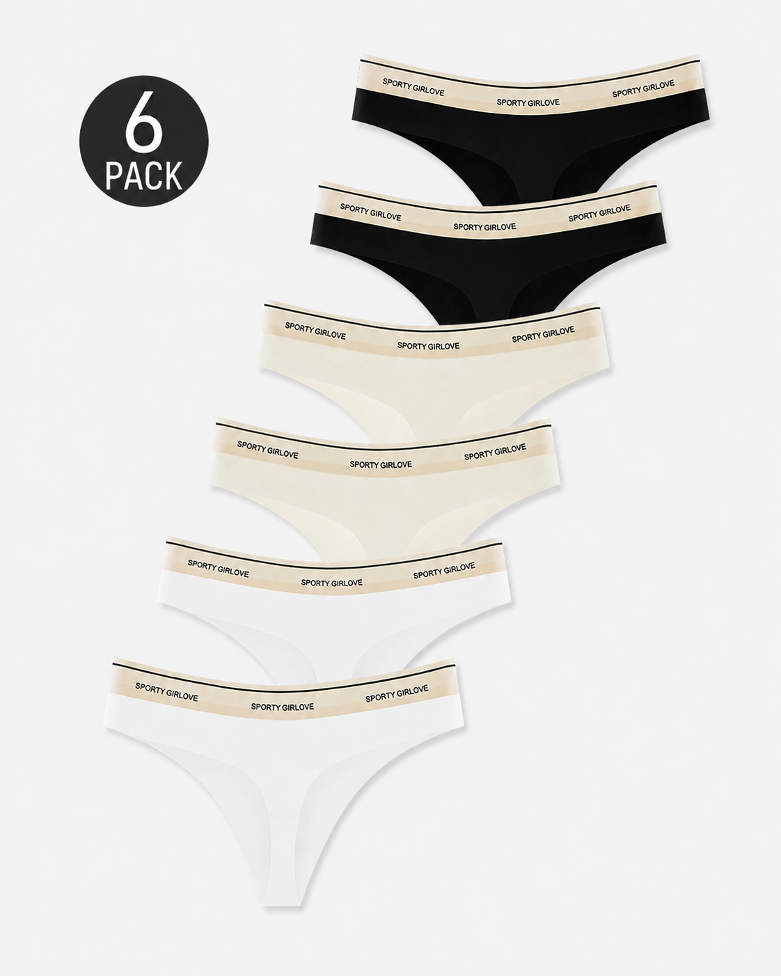Lot de 6 strings sexy sans coutures en soie de glace avec lettres color block