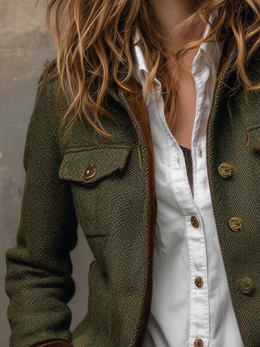 Blazer vintage de espiga amb ribetes en contrast
