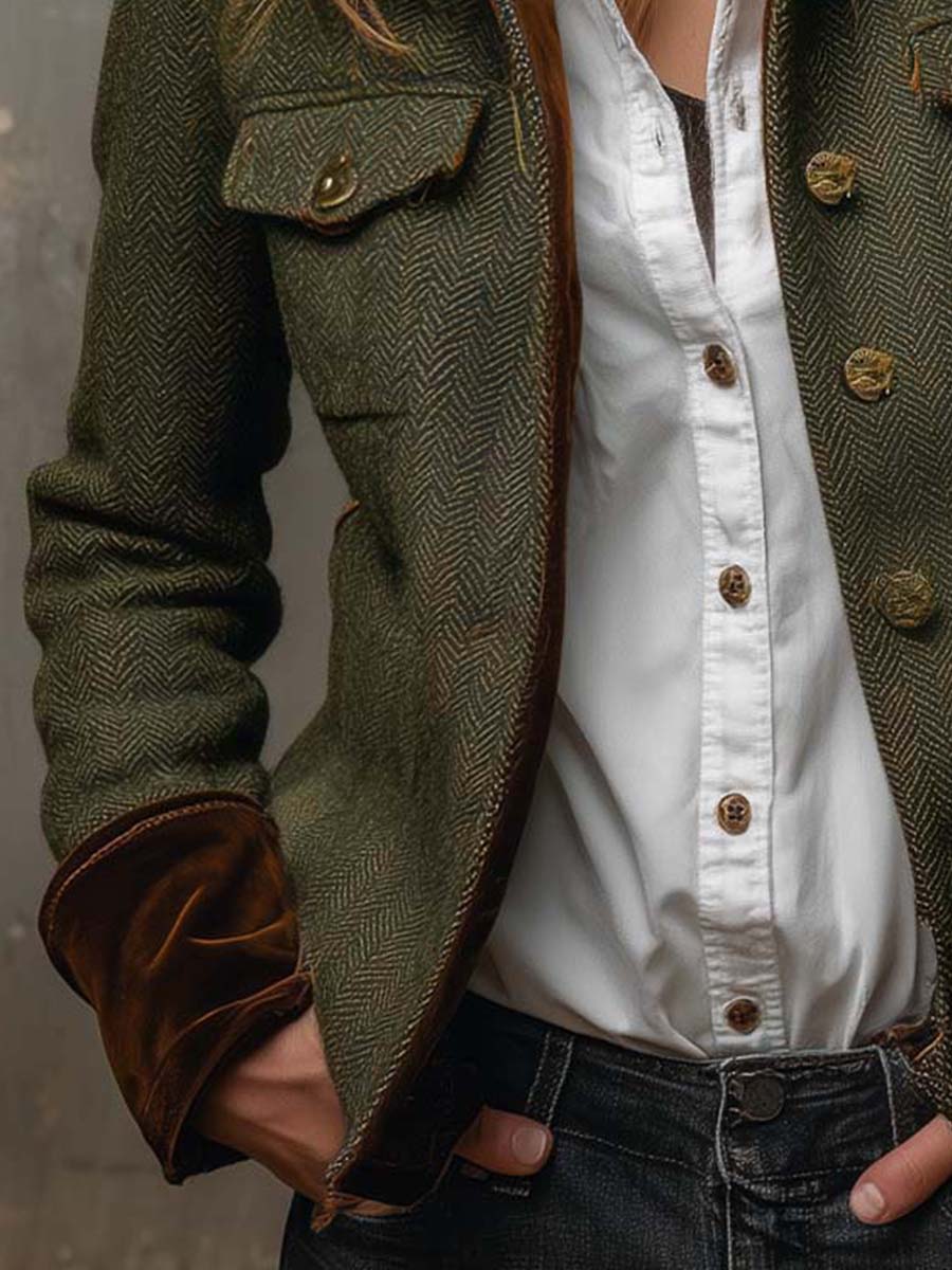 Blazer vintage de espiga amb ribetes en contrast