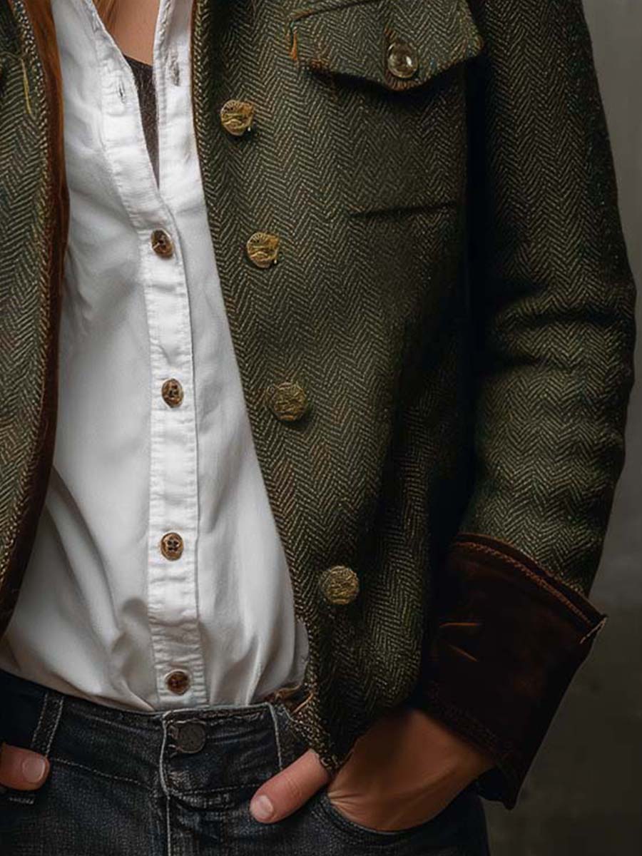 Blazer vintage de espiga amb ribetes en contrast