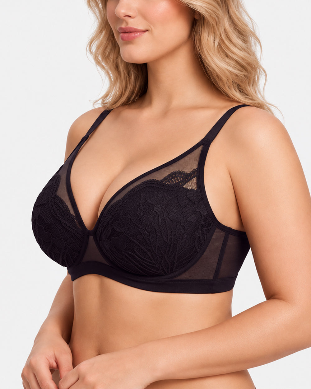 Soutien-gorge sculptant pour femme en dentelle florale à col V plongeant