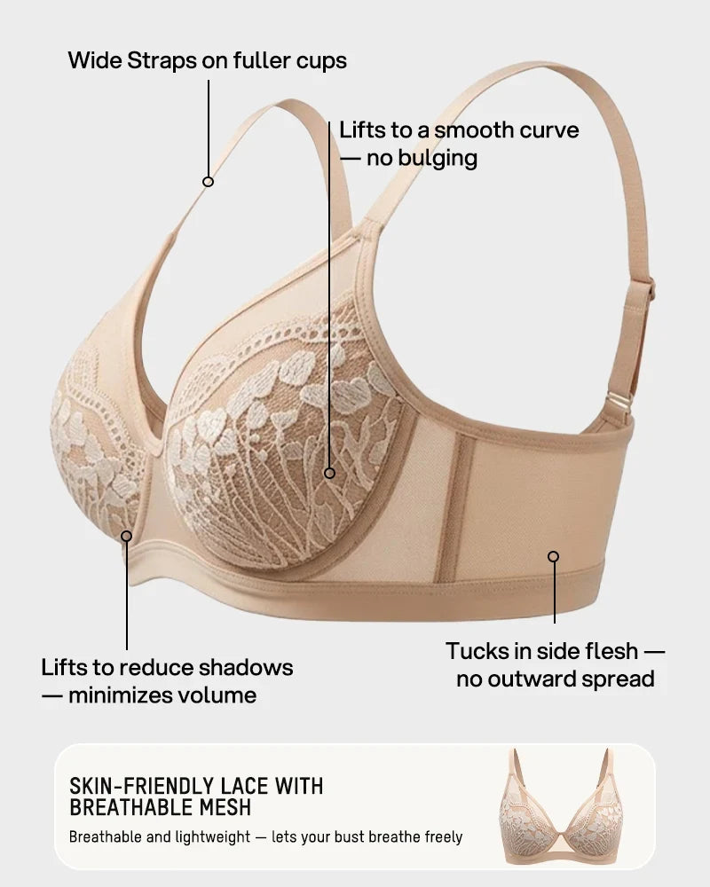 Reggiseno contenitivo da donna con pizzo floreale e scollo a V profondo