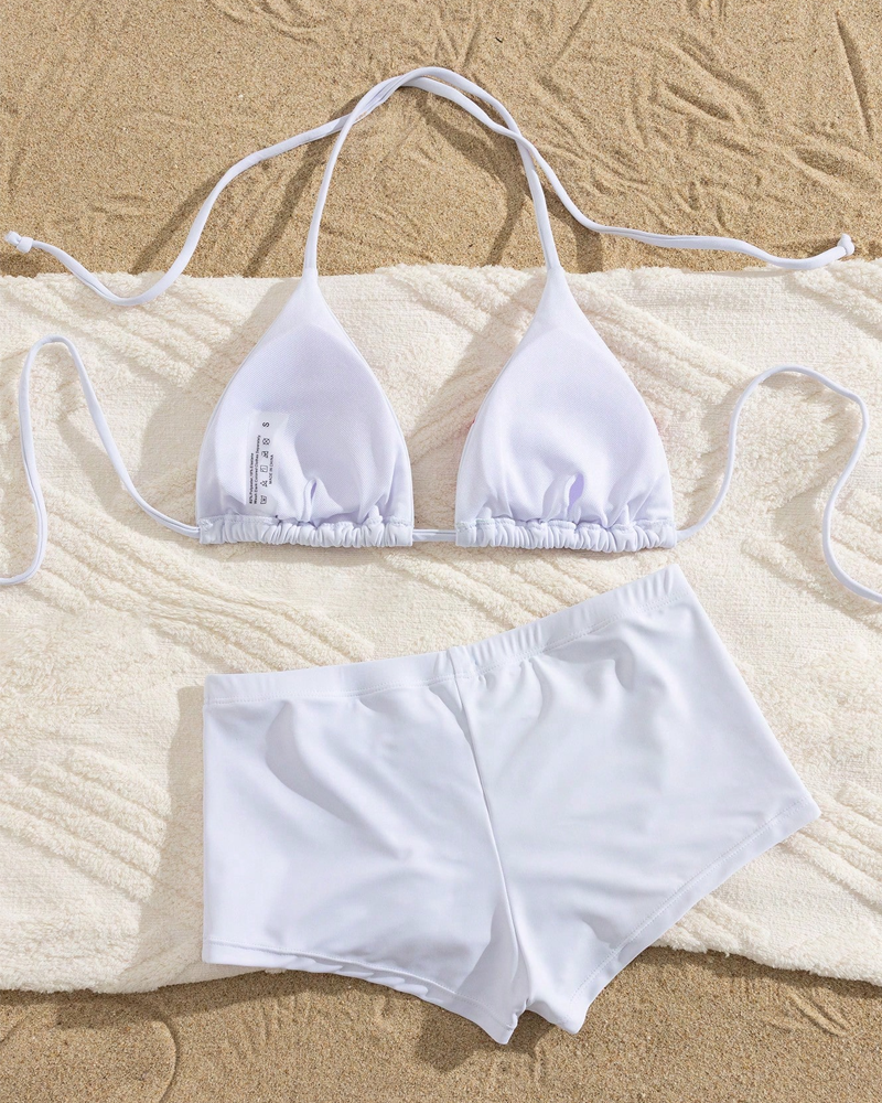 Set bikini a due pezzi stampato con top allacciato al collo e vita alta