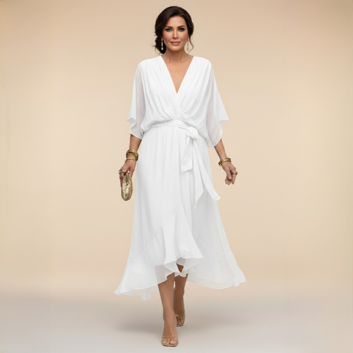Abito in chiffon con scollo a V