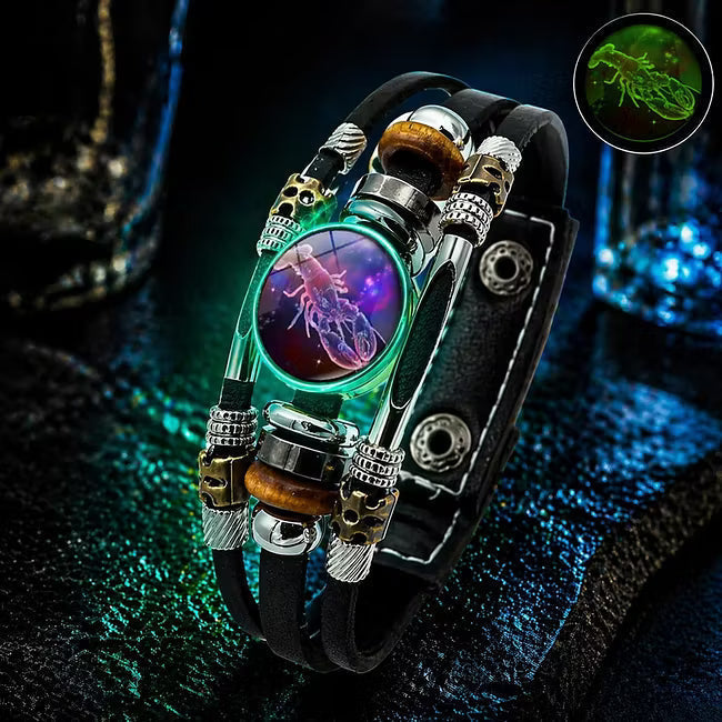 Bracelet en cuir phosphorescent du signe du zodiaque