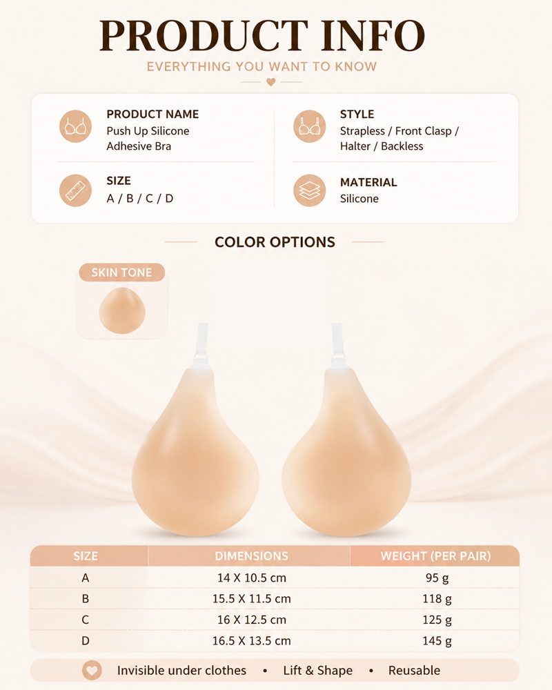 Sujetador adhesivo invisible de silicona push-up con escote americano