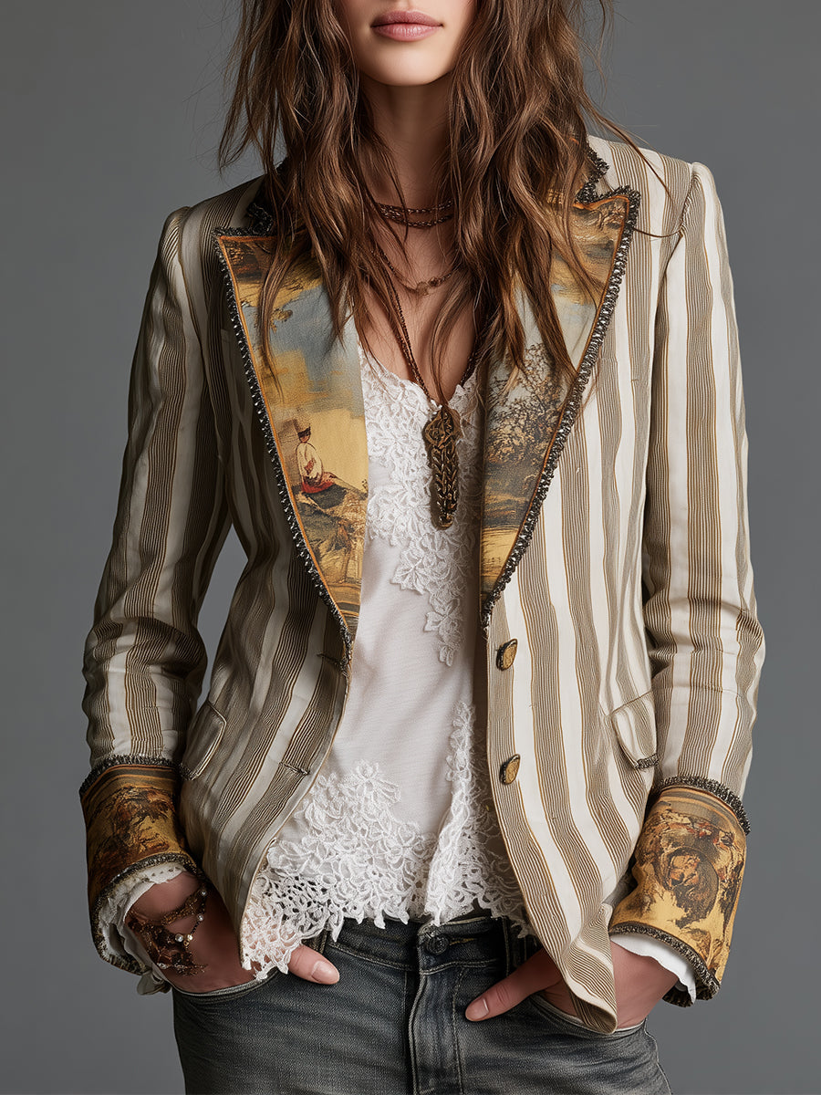 Blazer bohemi de ratlles amb coll estampat