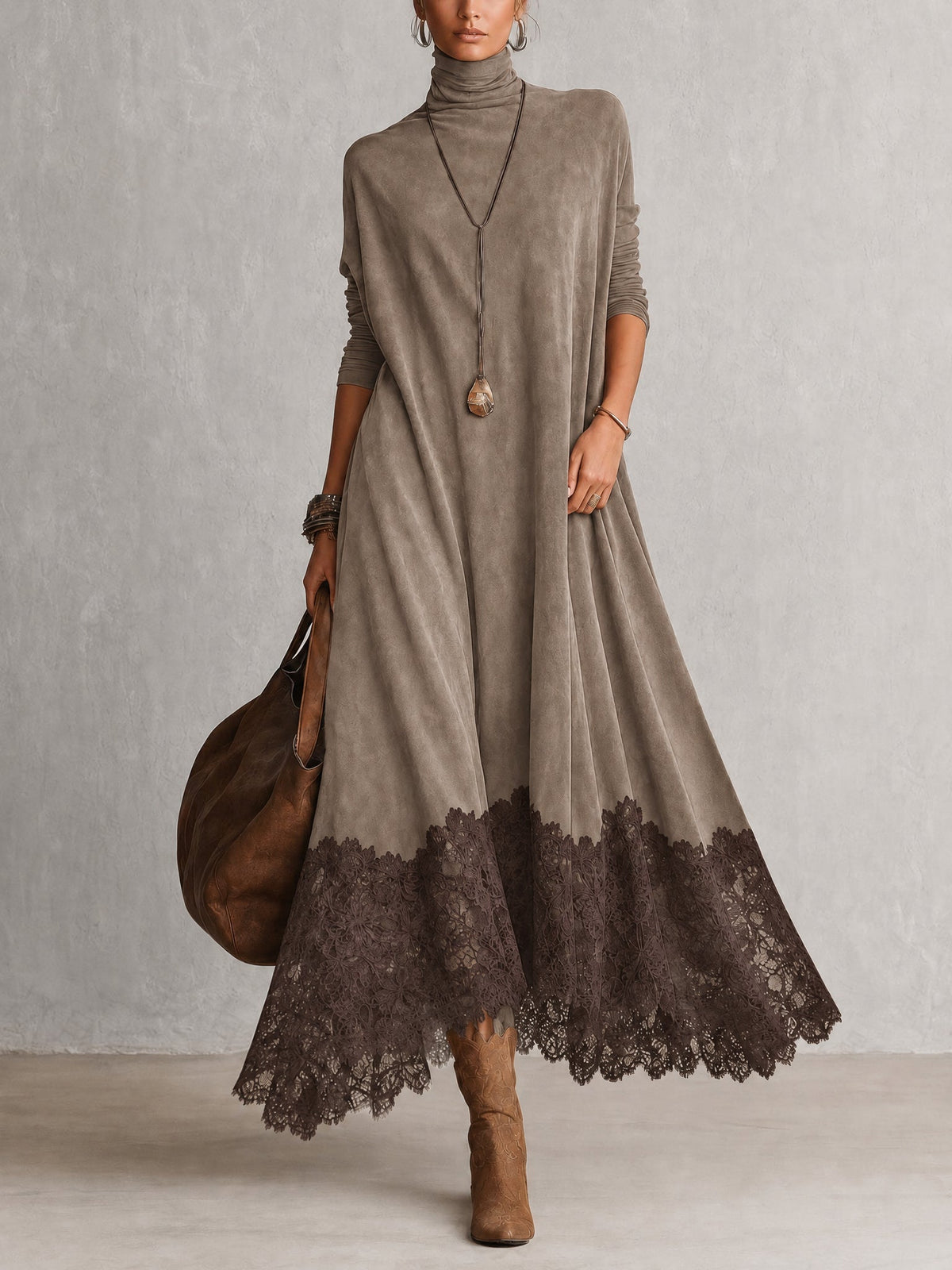 Vestit llarg d’efecte de daurí amb baix de punt de flors