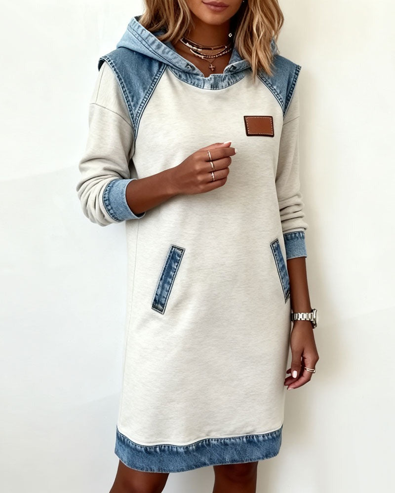 Abito in felpa con cappuccio effetto denim