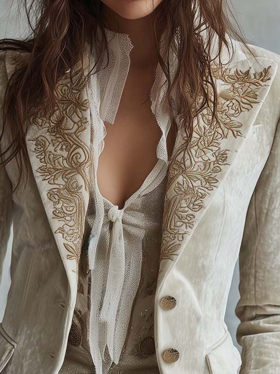 Blazer de tailleur ivoire brodé
