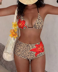 Set bikini a due pezzi stampato con top allacciato al collo e vita alta