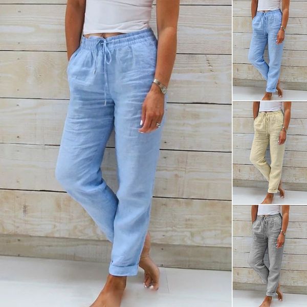 Pantalons rectes casuals de cotó i lli
