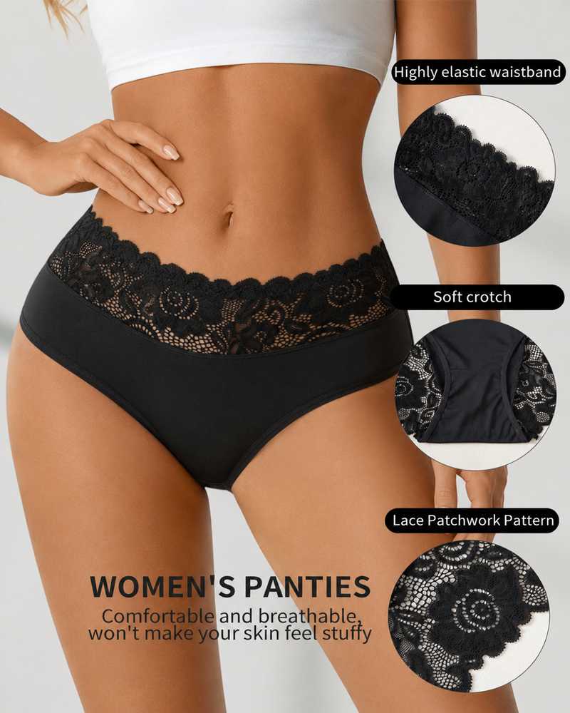 Lote de 5 bragas sexis de encaje floral, elásticas y transpirables