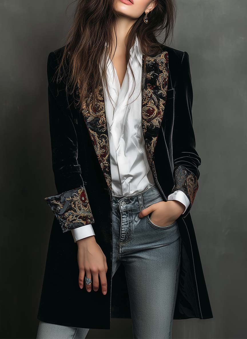 Blazer entallat amb estampat barroc negre
