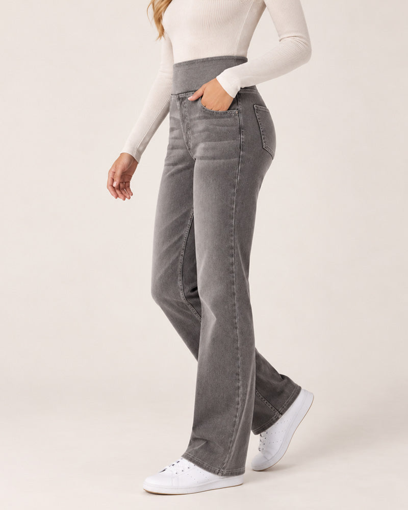 Jeans bootcut sbiaditi a vita alta