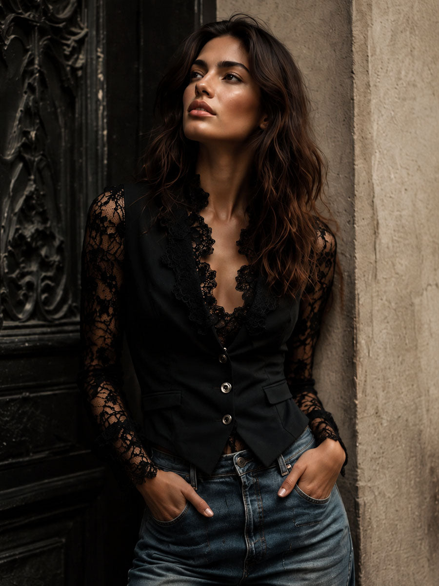 Blazer negre amb mànigues semitransparents