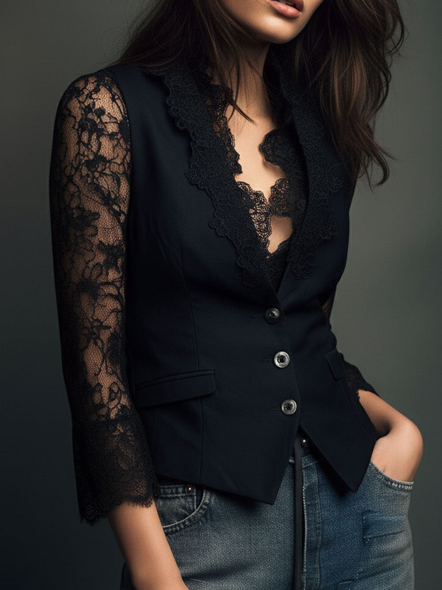 Top blazer con mangas semitransparentes
