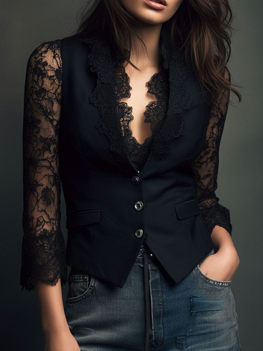 Blazer negre amb mànigues semitransparents