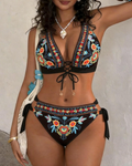 Bikini ricamato a fiori in stile etnico