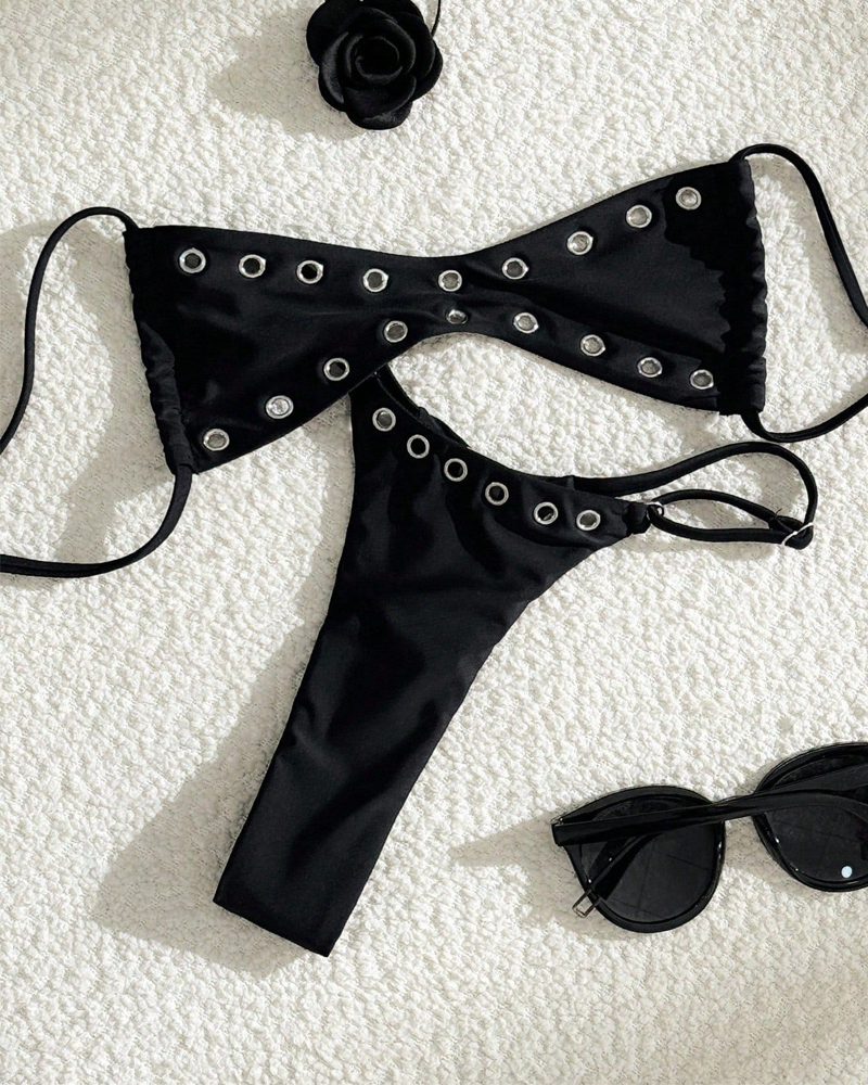 Bikini sexy de minibanda con espalda descubierta y lazos en los laterales