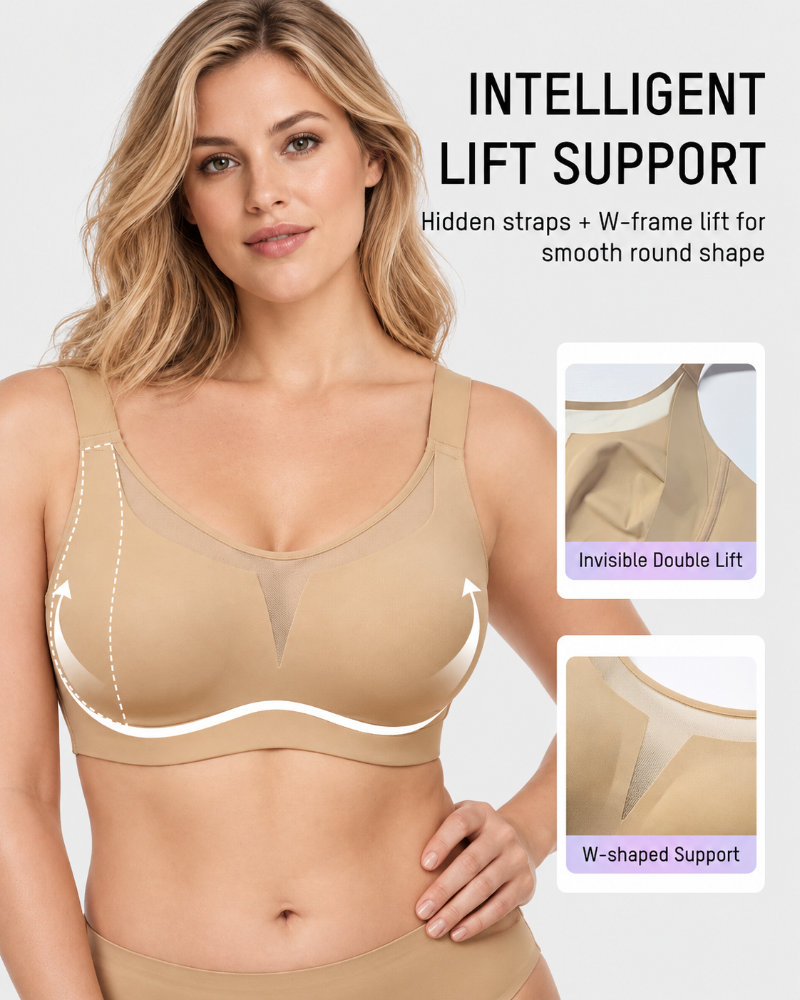 Soutien-gorge confort sans armatures à maintien en W et couvrance intégrale