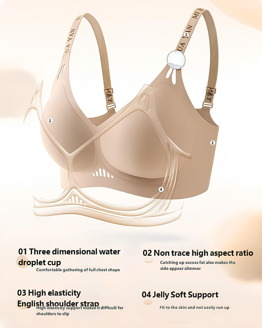 Reggiseno push-up da donna senza ferretto, senza cuciture, con gel Jelly