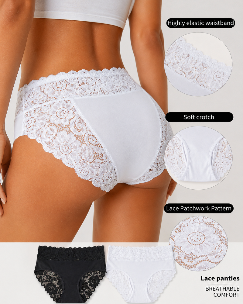 Lote de 5 bragas sexis de encaje floral, elásticas y transpirables