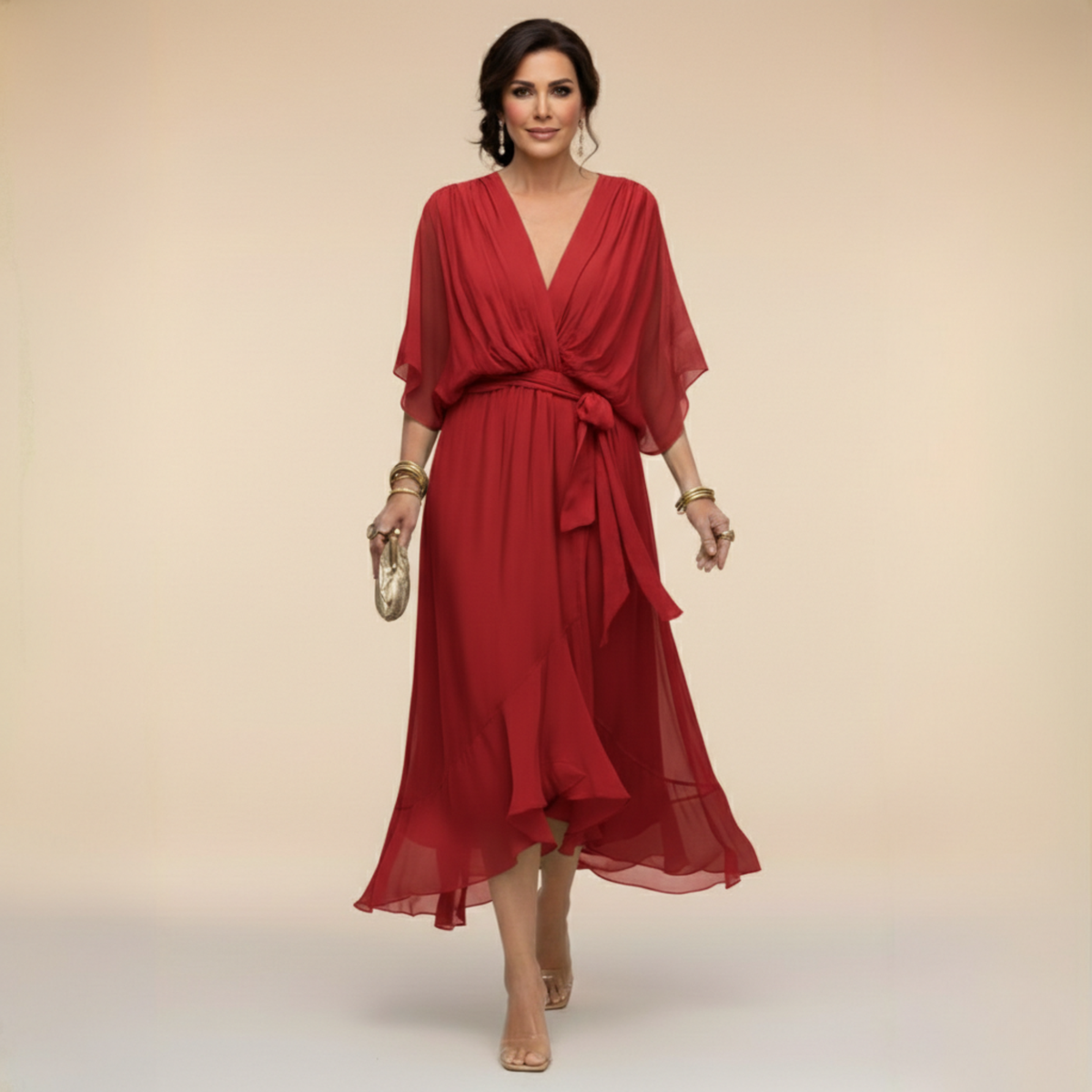 Abito in chiffon con scollo a V