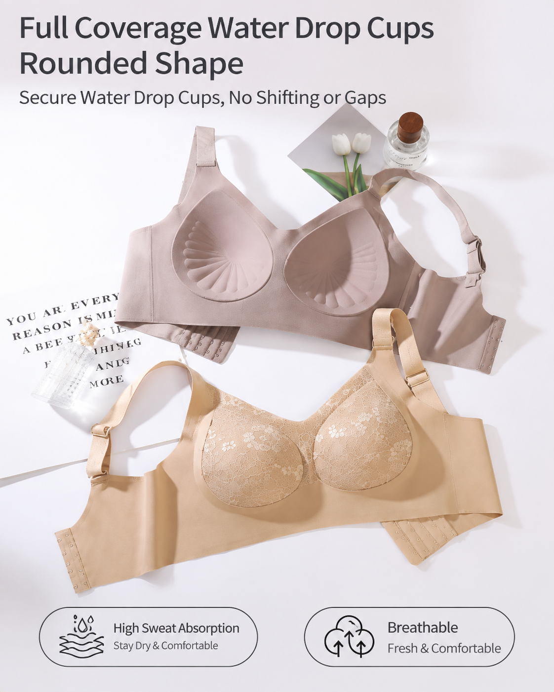 Pack de 2 sujetadores push-up de encaje sin costuras y transpirables