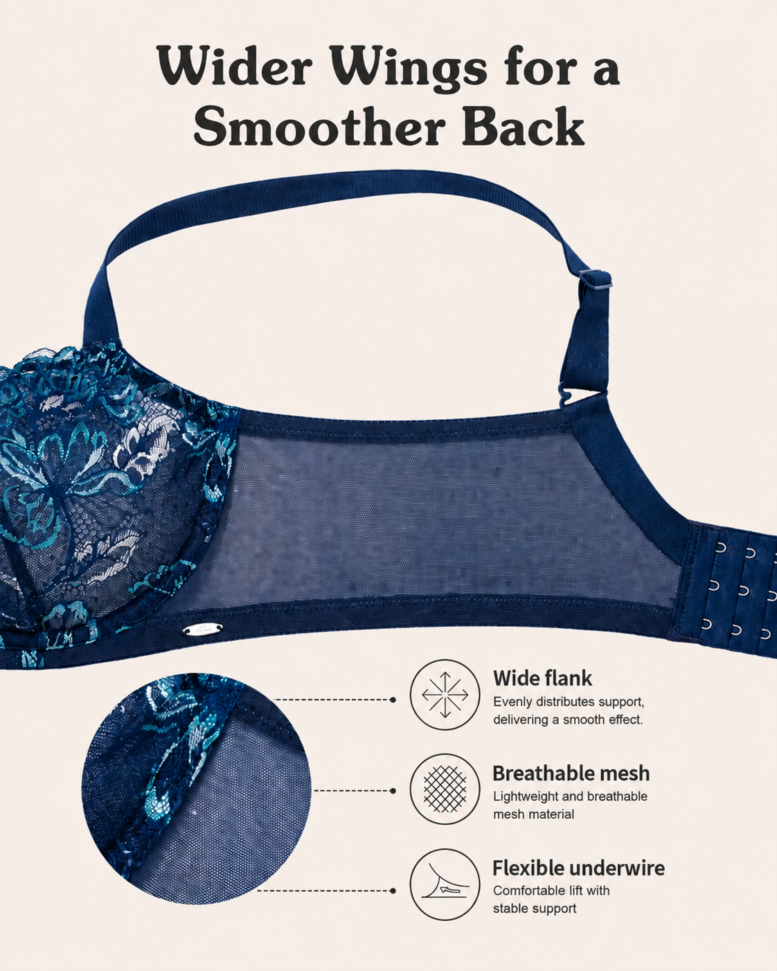 Sujetador push-up sin forro de encaje floral talla grande