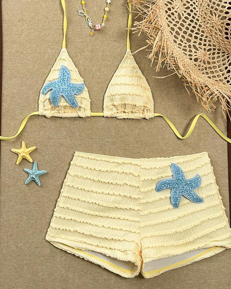 Conjunt de bikini de dues peces amb brodats de l'estrella del mar i seques, amb coll de gola