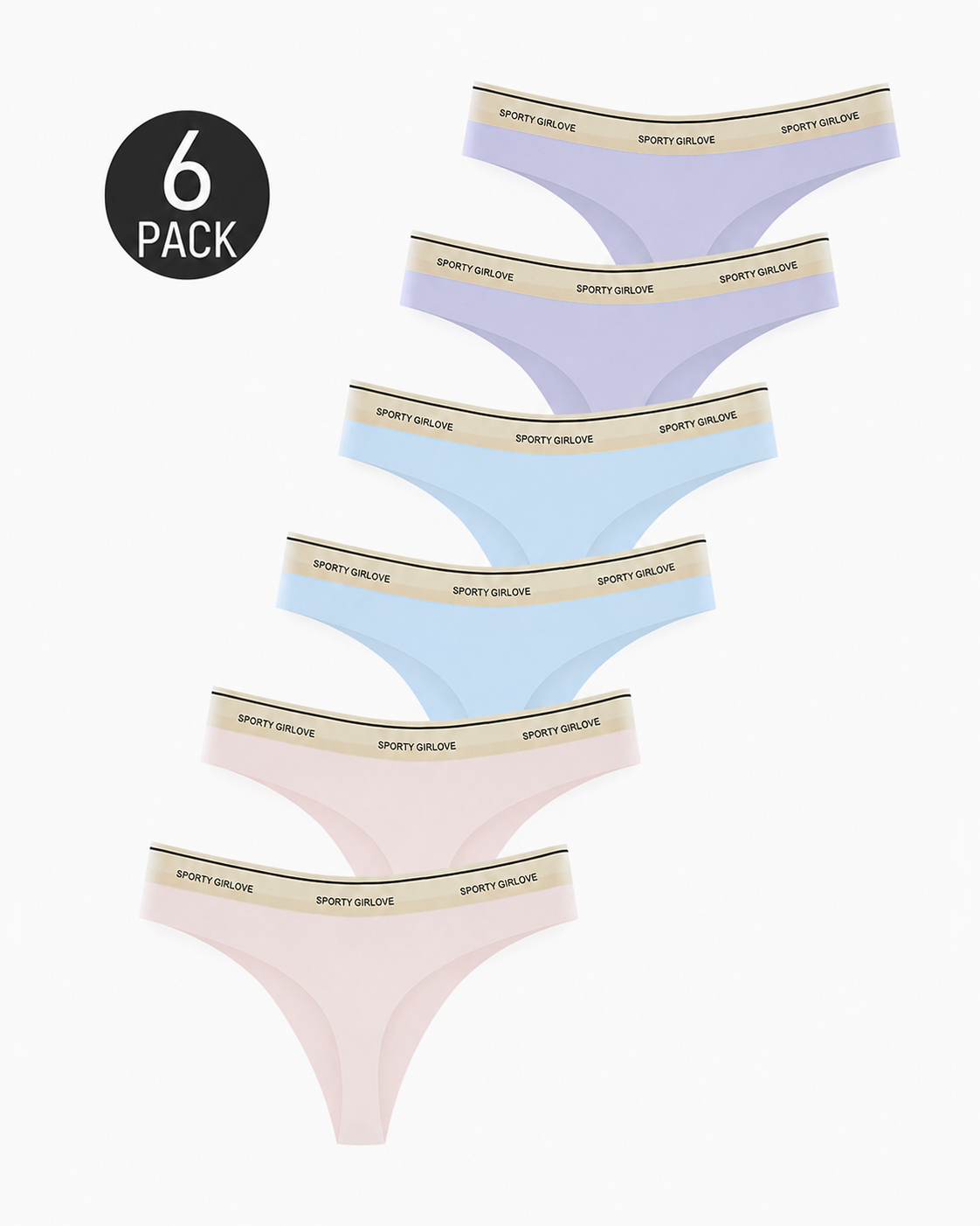 Lot de 6 strings sexy sans coutures en soie de glace avec lettres color block