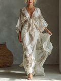 Robe longue en mousseline à imprimé palmiers