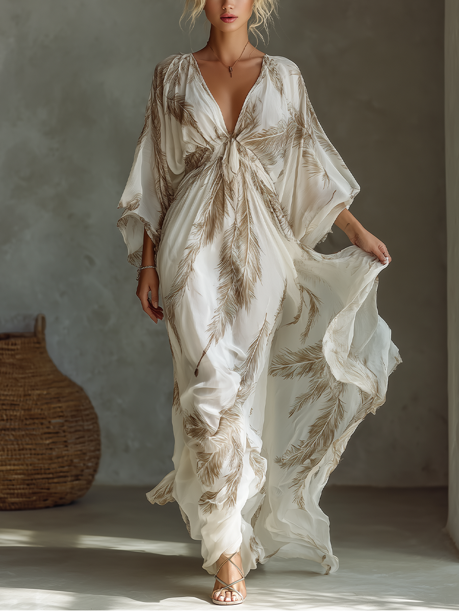 Robe longue en mousseline à imprimé palmiers